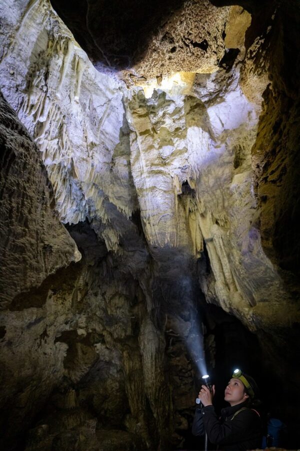 Limestone formations picked out by headlamp