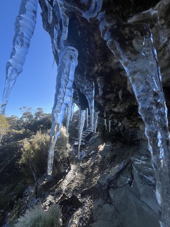 Icicles hanging over the track on a frosty morning