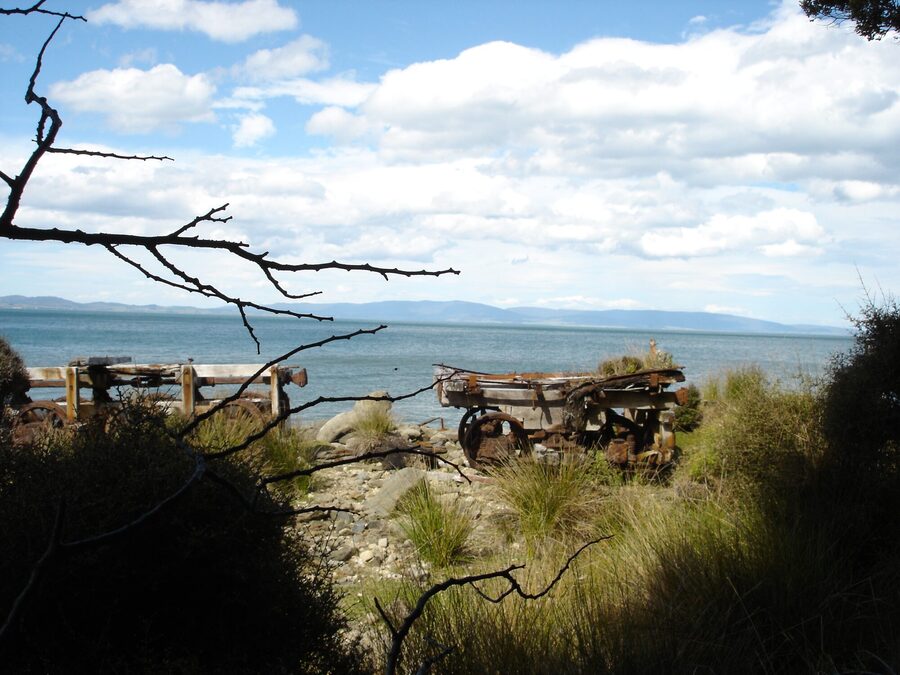 Log cart remains at Port Craig