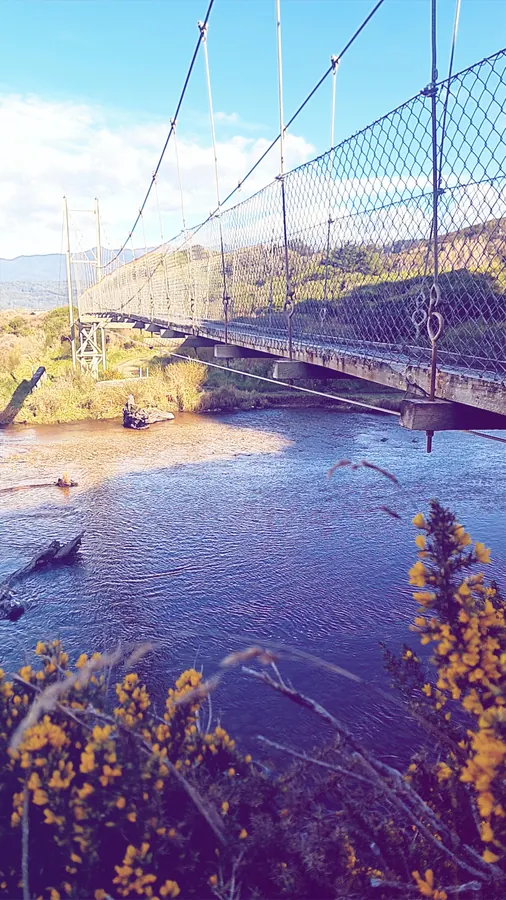 The Waikoau River running beneath the swingbridge