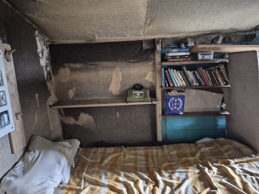 One of the five bunks inside