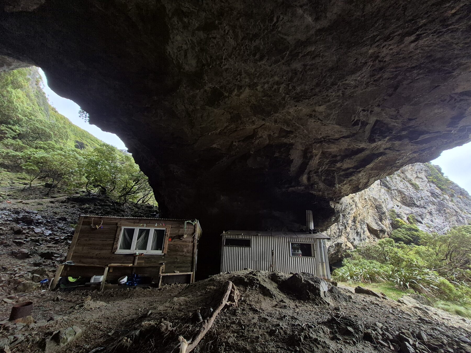 Westies Hut, tucked into the cave at Prices Harbour